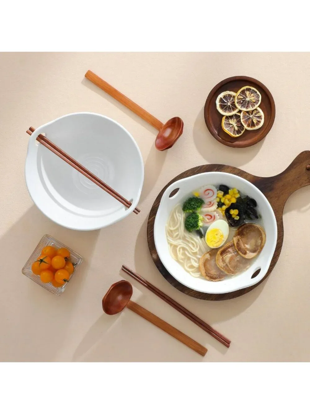 Ceramic Ramen Bowl Set with Wooden Spoon & Chopsticks – Microwave & Oven Safe
